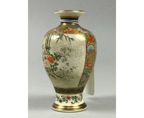 JAPANESE MEIJI PERIOD SATSUMA VASE,signed to base, 9.2cm highRim with crack through, otherwise crazed throughout and light ru