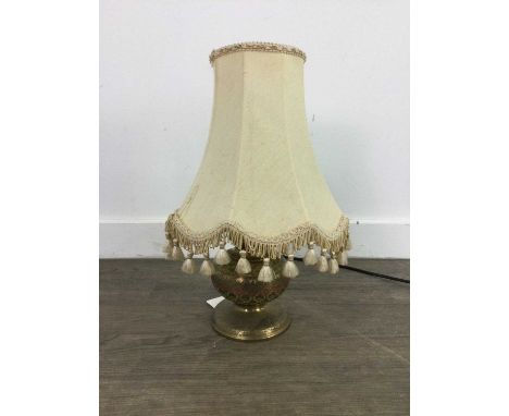 BRASS TABLE LAMP,along with an onyx table lamp and a footstool