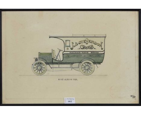 SCOTTISH AUTOMOTIVE INTEREST - ALBION MOTORS OF GLASGOW,an original watercolour schematic body drawing to scale, 'J. &amp; B.