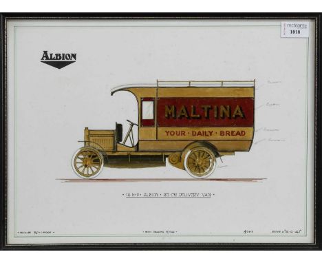 SCOTTISH AUTOMOTIVE INTEREST - ALBION MOTORS OF GLASGOW,an original watercolour schematic body drawing to scale with pencil a