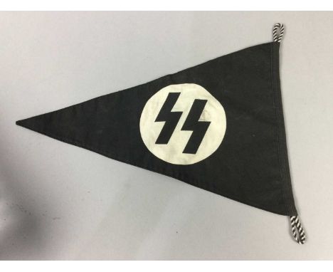 GROUP OF REPRODUCTION THIRD REICH MILITARIA, including penant, bugle flag and a metal eagle motif surmount, along with a repr