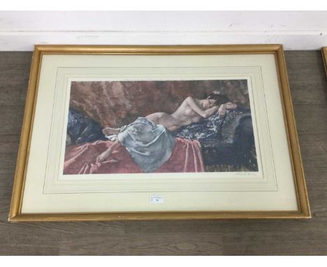 * SIR WILLIAM RUSSELL FLINT RA PRSW (SCOTTISH 1880 - 1969),RECLINING NUDE 2,print on paper, signed,overall size 58cm x 84cm,M