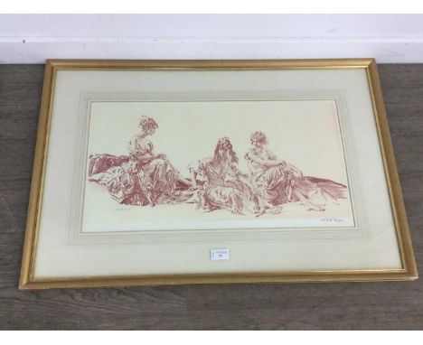 * SIR WILLIAM RUSSELL FLINT RA PRSW (SCOTTISH 1880 - 1969),THREE DANCERS,print on paper, signed,overall size 56cm x 83cm,Moun