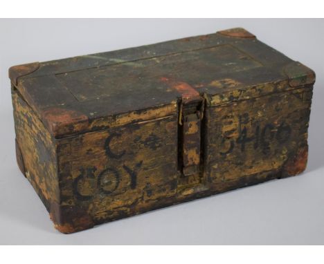 A WWI Wooden Ammunition Box with Side Inset Carrying Handles, 37cm wide 