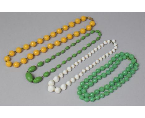 A Collection of Vintage Glass Bead Necklaces to Include Jade and Amber Style 