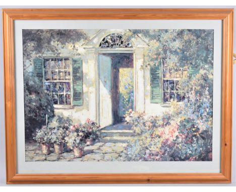 A Large Framed Impressionist Print Depicting Entrance Door to House in Summer, 72x50cm 