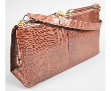 A Vintage Ladies Lizard Skin Handbag by Linslade of London, 24cm Wide 