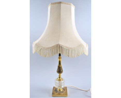 A Brass Table Lamp and Shade, 60cm high 