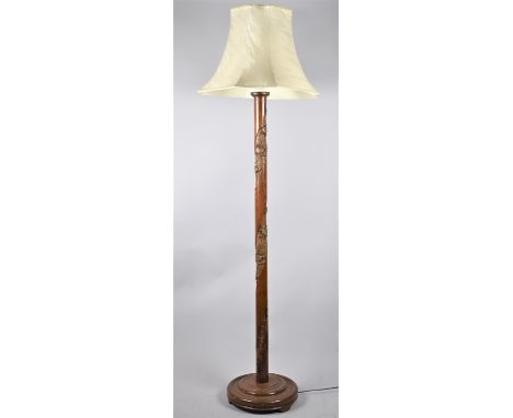 A Mid 20th Century Oriental Carved Standard Lamp with Shade 