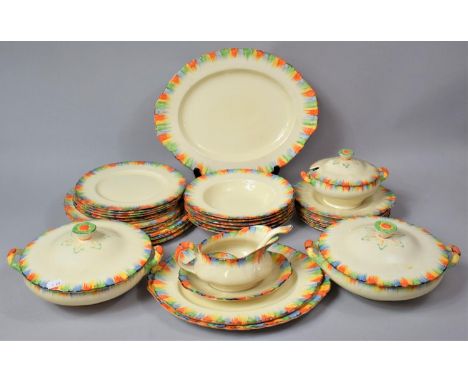 A Brindley Carnelian Pattern Dinner Service to comprise Three Graduated Platters, Two Lidded Tureens, Smaller Example on Stan