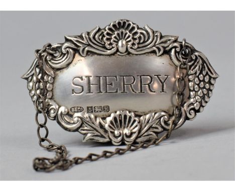 A Silver Decanter Label for Sherry, Birmingham 1982 