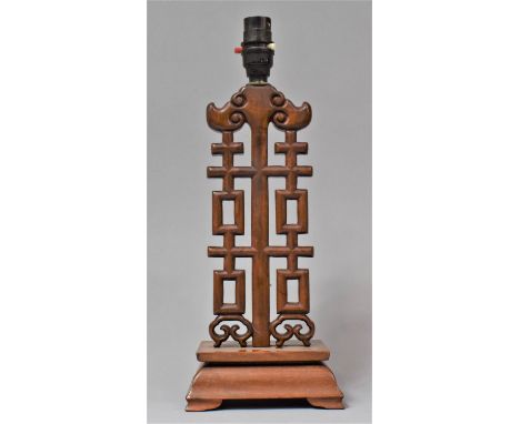 A Mid/Late 20th Century Ornamental Oriental Table Lamp on rectangular Plinth Base, 37cm high 