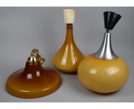A Collection of Three 1960's Ceiling Light Fittings with Coloured Glass Shades 