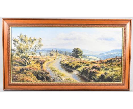 A Large Framed Rex Preston Print, Sheep Crossing Lane, 80x39cm 