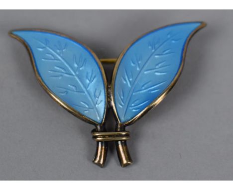 A Norwegian Silver and Blue Enamel Leaf Brooch by David Andersen c.1950 