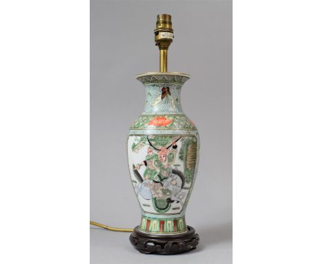 A Modern Oriental Vase Shaped Table Lamp on Wooden Plinth, 39cm high Overall 