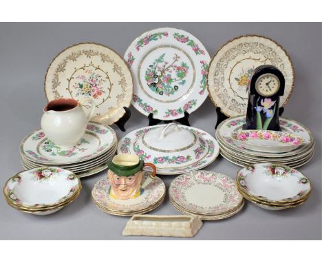 A Collection of Various Ceramics to comprise Indian Tree Dinner Plates, Early 20th Century Mantel Clock in the Moorcroft Mann