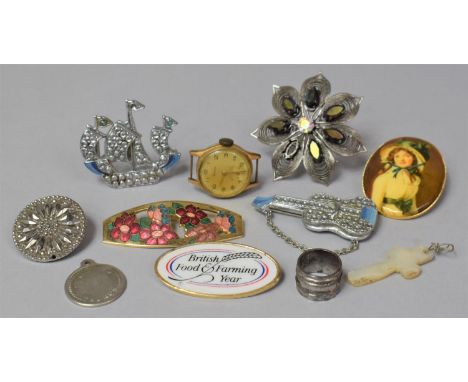 A Small Collection of Costume Jewellery to Include Brooches, Mother of Pearl Crucifix Etc 