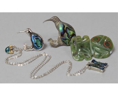 A New Zealand Jade Green Tiki and Collection of Kiwi Bird Souvenirs 