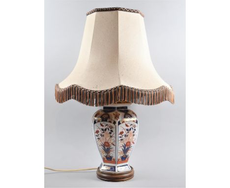 A Late 20th Century Oriental Ceramic Table Lamp and Shade in the Form of an Imari Vase, 59cm high Overall 