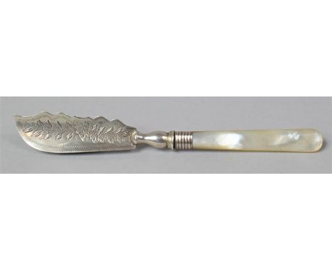 A Victorian Silver Bladed Butter Knife with Mother of Pearl Handle, Birmingham 1896 