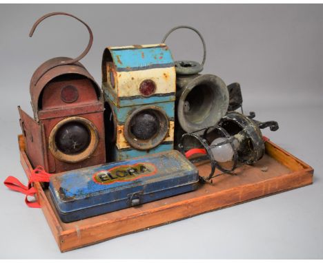A Vintage Road lamps, Wall Light, Socket Set etc 