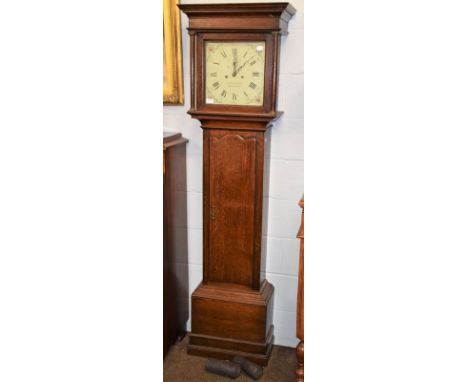 An oak eight day longcase clock, early 19th century, 12'' square painted dial, signed Joshua Shaw, Billingbro