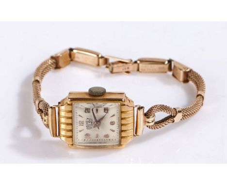 Ramex 18 carat ladies wristwatch, the signed white dial with Arabic and baton markers, manual wound, on a 9 carat gold mesh b