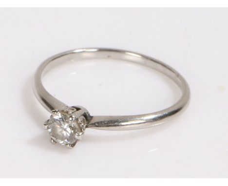 Unmarked white metal and diamond solitaire ring, ring size N weight 1.6 grams