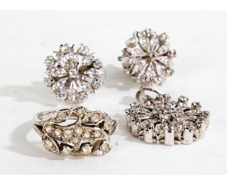 Collection of paste jewellery to include a ring, pendant and a pair of earrings (4)&nbsp;