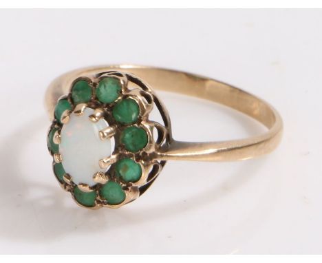 9 carat gold opal and emerald ring, 2.0 grams&nbsp;