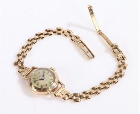 Bentina Sat 9 carat gold ladies wristwatch, the signed white dial with Arabic and baton markers, manual wound, on a 9 carat g