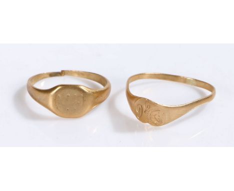 9 carat gold ring with a heart to the center with monogrammed letters ring size R together with a yellow metal signet ring (B
