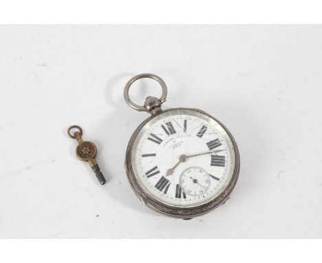 Victorian silver open face pocket watch, the case Birmingham 1900, maker Albert Yewdall of Leeds, the signed white enamel dia