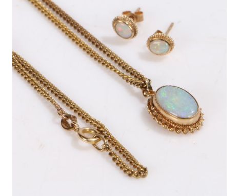 9 carat gold and opal pendant and chain together with a pair of opal earrings, housed within a Engledow &amp; Gallant of Grea