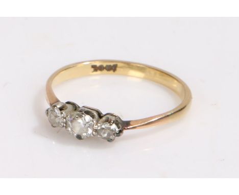 18 carat gold and diamond ring with three diamonds to the head, ring size O weight 1.9 grams&nbsp;