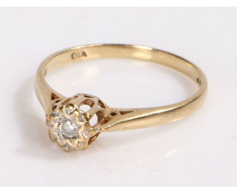 9 carat gold ring set with a single small diamond, 1.6g