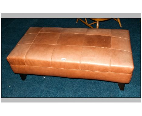Large Tan Leather Pouffe Of Rectangular Form Height 15 Inches, 49x24 Inches