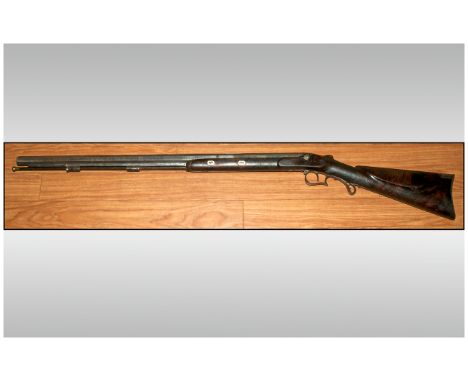 German Jaguar hunting rifle percussion circa 1840 marked sauer octaganol barrel; very large calibre full stock with rear peep