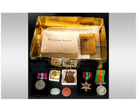 Military Interest Comprising British & Victory Medal, Awarded To 7670 Pte C Vernon Midd X R + 2 Dog Tags And Papers. WW2 Defe