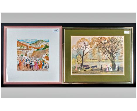 Baruch Greenbaum Print entitled ''The Wall-Jerusalem.'' Pencil titled, signed. Together With A Helen Bradley Print