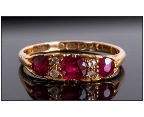 Victorian 18ct Gold Set Ruby And Diamond Ring hallmark Chester 1901, a good quality little ring.