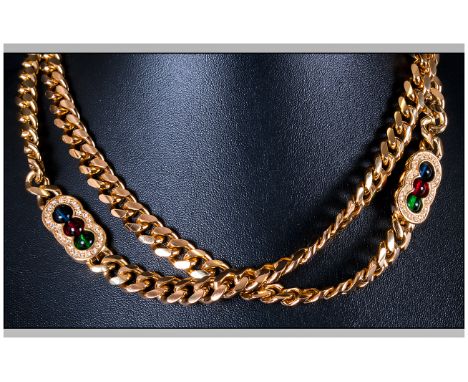 Christian Dior Vintage and Top Quality Gold Tone Paste Necklace. c.1980's. The Necklace Is Finished with The Signature Double