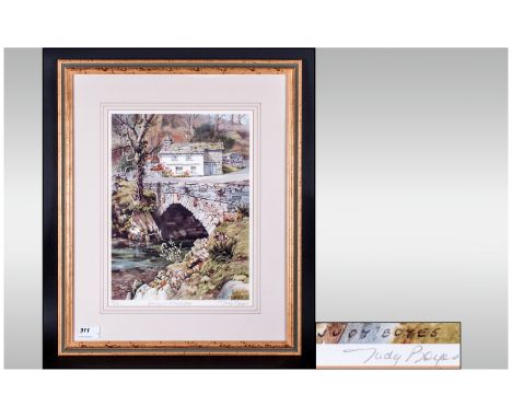 Judy Boyes Framed Limited Edition Coloured Print. Mounted and behind glass. Titled 'Spring at Elterwater'. Signed in pencil l