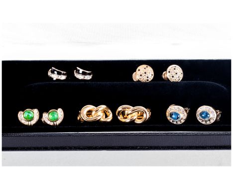 Christian Dior Quality Gold Tone And Paste Set Pairs Of Earrings 5 in total. All with C.D signatures to clasps.