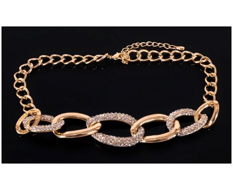 White Austrian Crystal Oversized Chain Link Necklace, designer style necklace with graduated, oversized, oval chain links to 