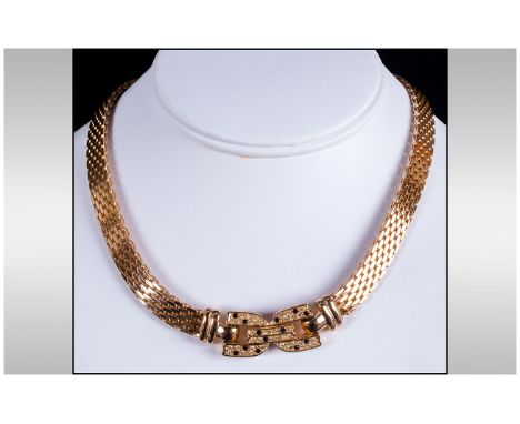 Christian Dior Vintage and Top Quality Gold Tone and Paste Necklace. c.1980's. The Necklace Is Finished with The Signature Do