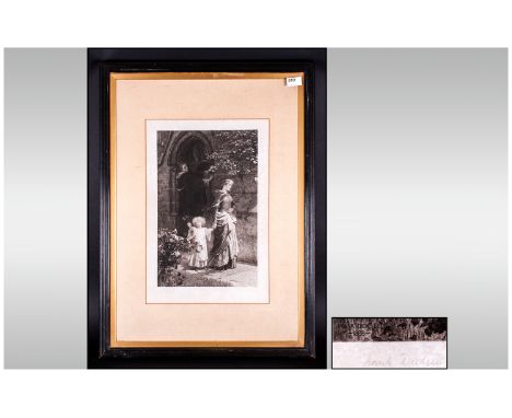 Frank Dicksee Etching, pencil signed to the margins, depicting a mother and child near to a doorway; Pre Raphaelite style; 22