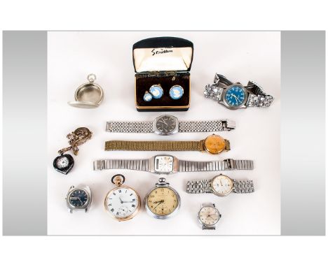 Mixed Lot of Wristwatches and Pocket Watches to include A Gold Plated Thomas Russel & Son, Nickel plated Ingersoll. Together 