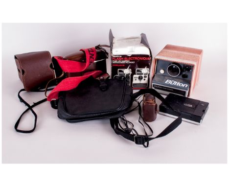 Collection Of Various Cameras & Camera Equipment Comprising Button Polaroid, Electronic flash for polaroid, cases etc